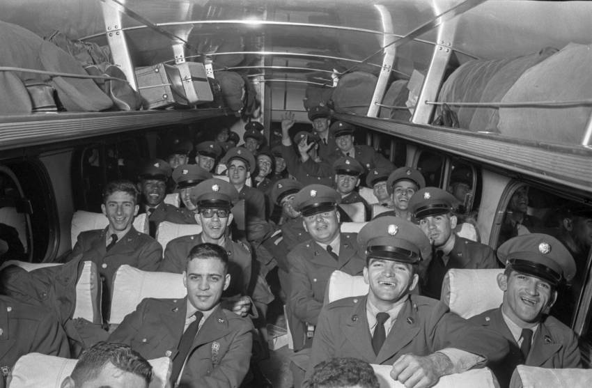 Cuban enlistees at Fort Jackson on bus 1963