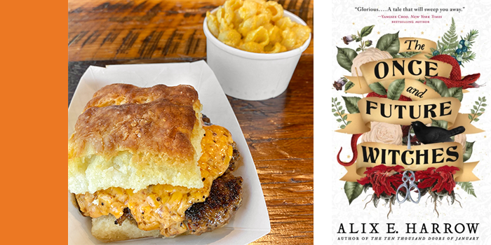 Spicy Sausage and Chipotle Pimiento Cheese Biscuit Paired with The Once and Future Witches by Alix Harrow