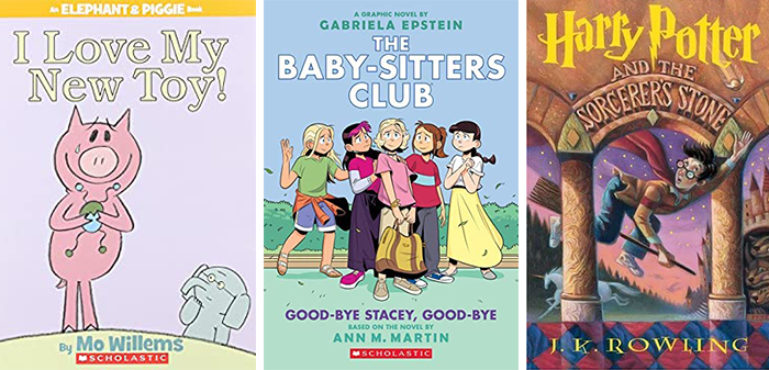 Book Covers of I Love My New Toy, Good-bye Stacey, Good-Bye, and Harry Potter and the Sorcerers Stone