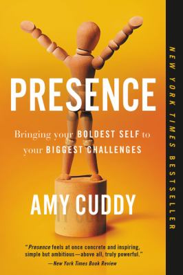 Image of wooden, human-like stick character with it's arms raised high apart in a V-shape and legs spread apart. Character is imposed on a yellow backdrop with the title "Presence" emblazoned across the front of it's chest. 