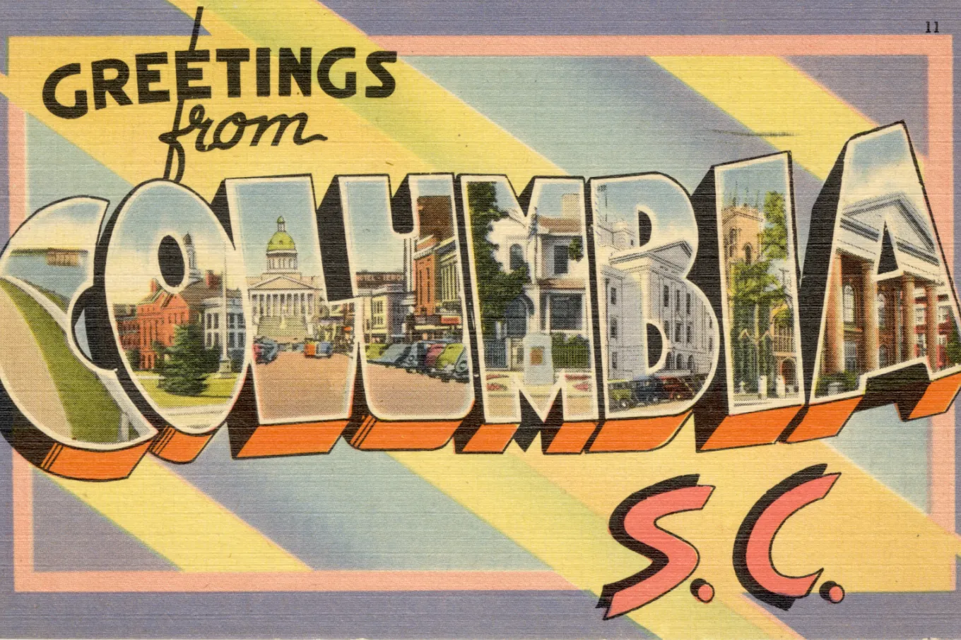 Postcard front for columbia, sc