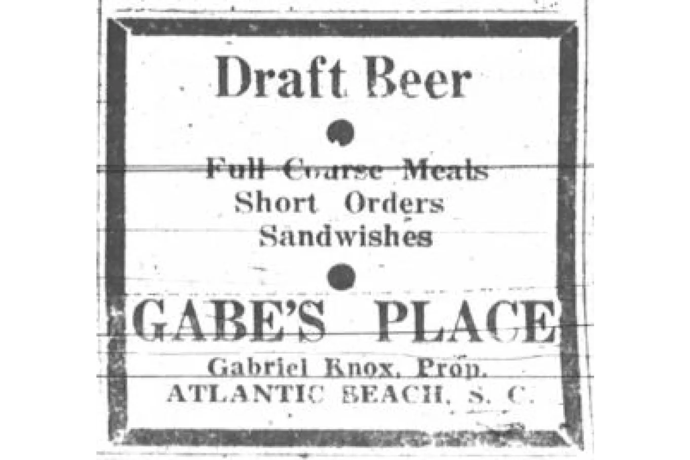 Gabe's Place ad Lighthouse and Informer 1951
