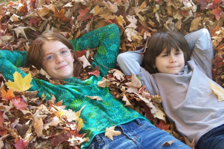 Children in the fall leaves