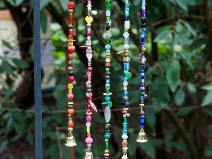 A wind chime made of colorful beads