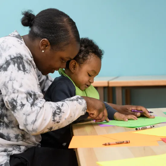 Mom and toddler participate in arts event together