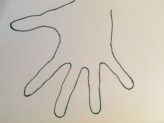 Line drawing of hand opened wide.