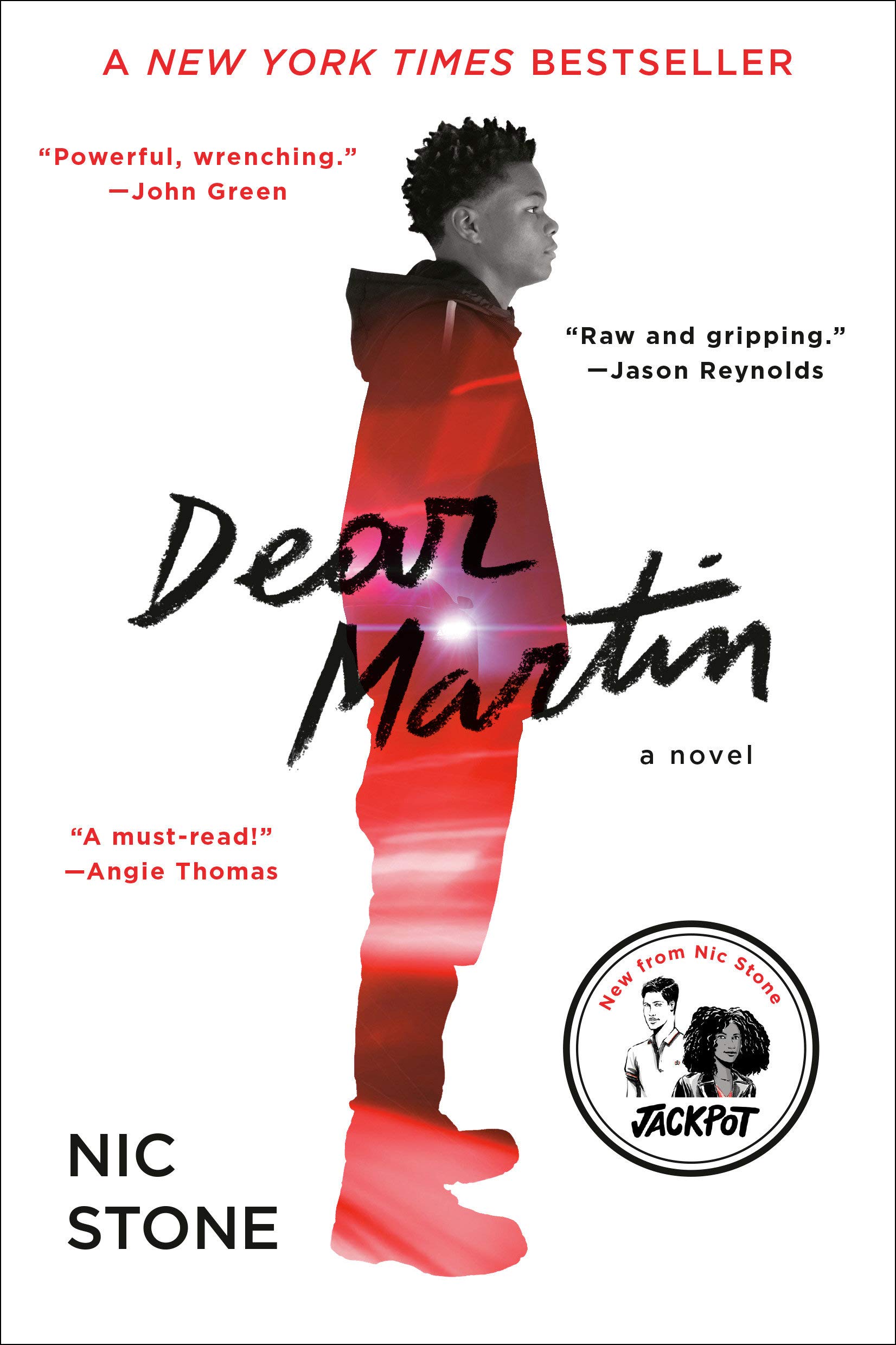 White background with a Black teen's profile. The title of the book and the author's name are also present in black letters.