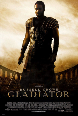 a gladiator with sword and armor stands in a colosseum 