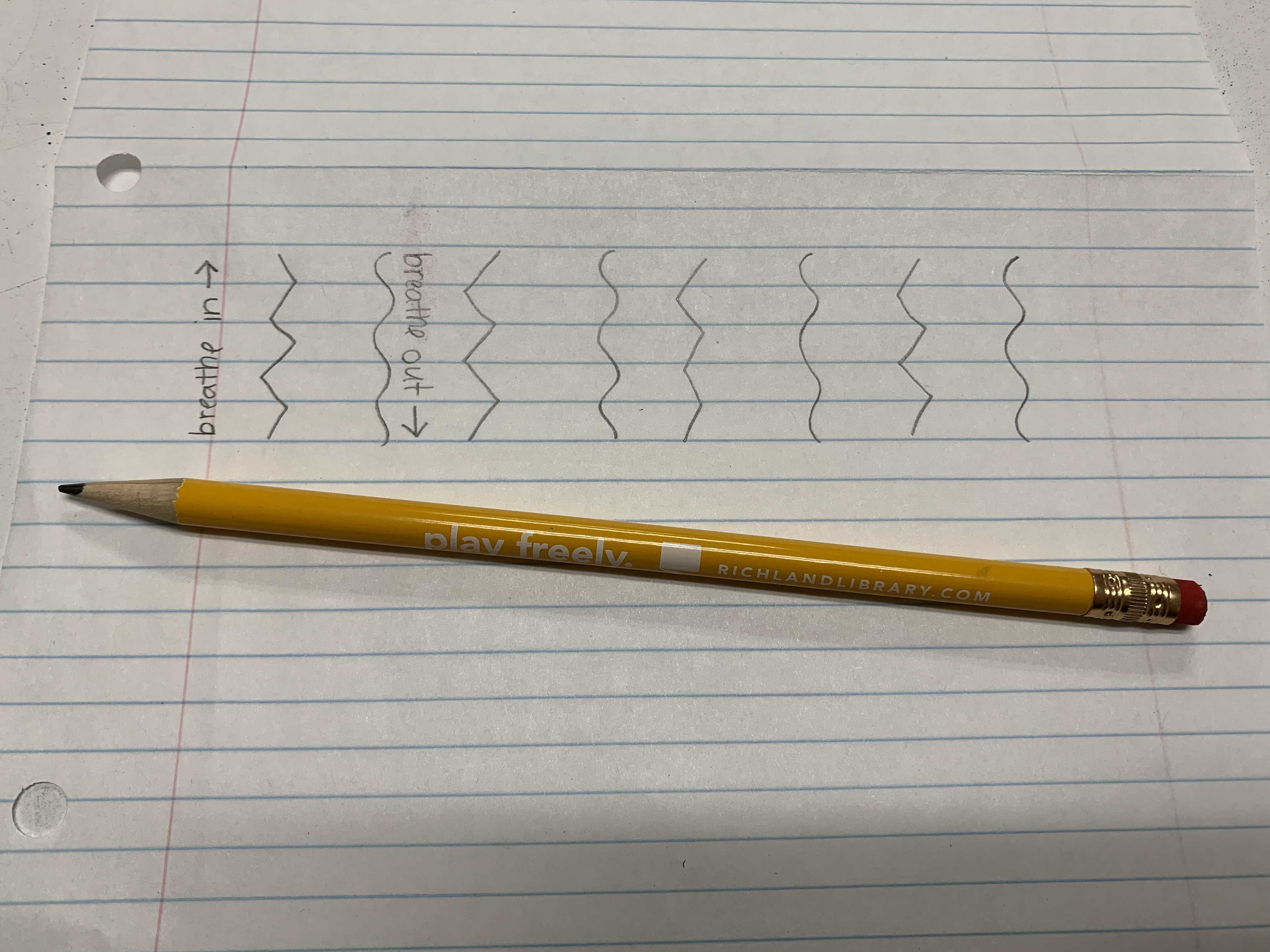 Photo of lined paper with alternating zig-zag lines and squiggle lines