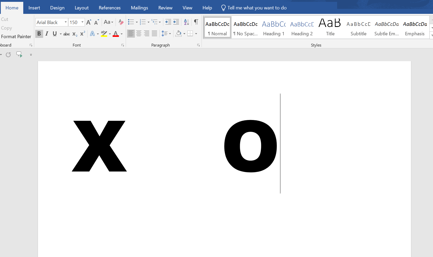 MS Word page with black X and O