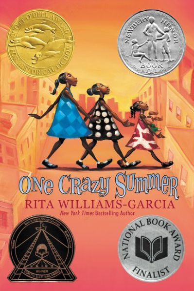 Orange city background with three young Black girls walking together behind each other.
