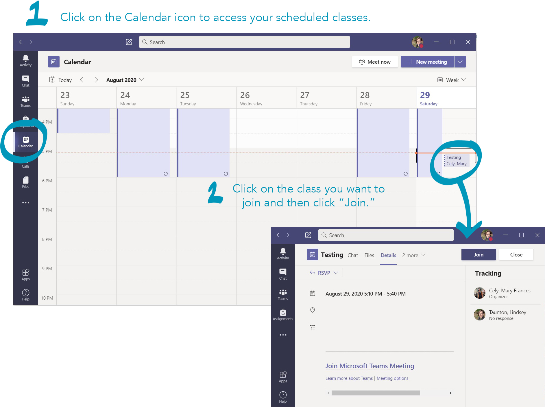 Joining scheduled classes by clicking on the class in Calendar