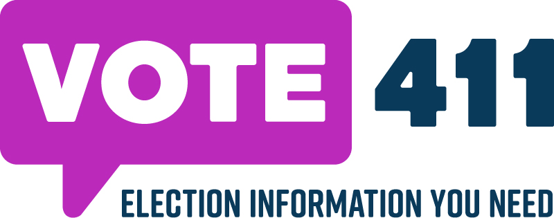 Logo for VOTE411 website by League of Women Voters with the tagline "Election Information You Need"