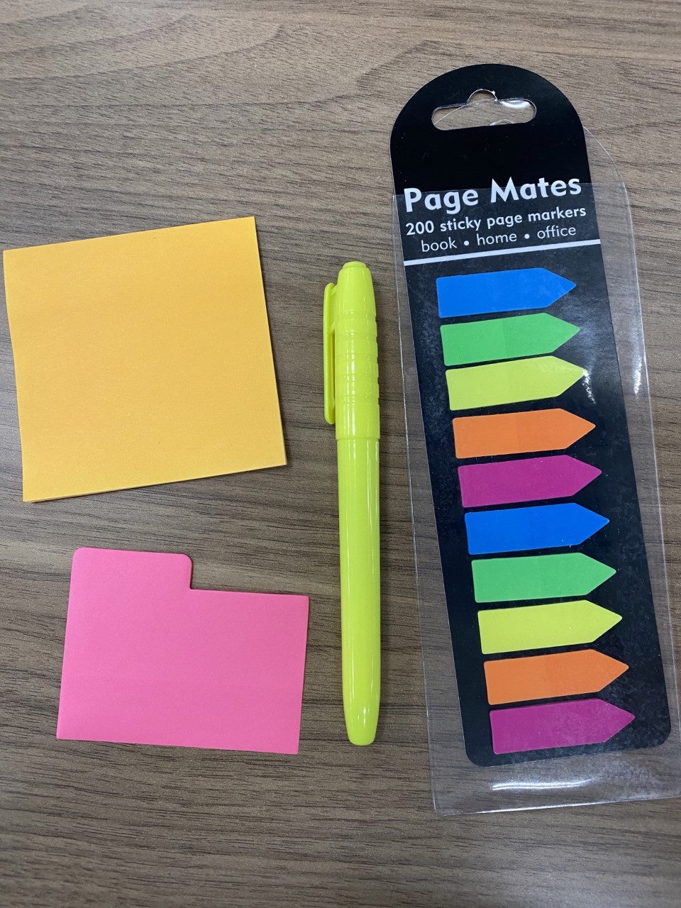 sticky notes and a highlighter