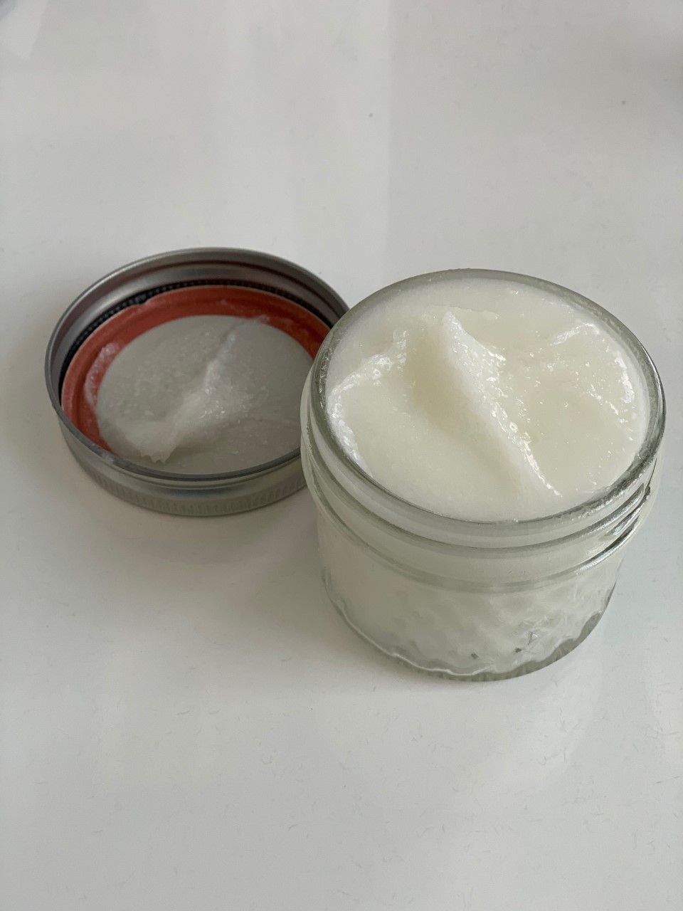 Photo of sugar scrub in jar.