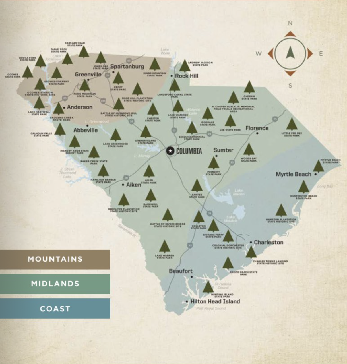 map of regions for state parks