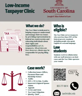 a flyer advertising the low-income tax player clinic being held at USC.