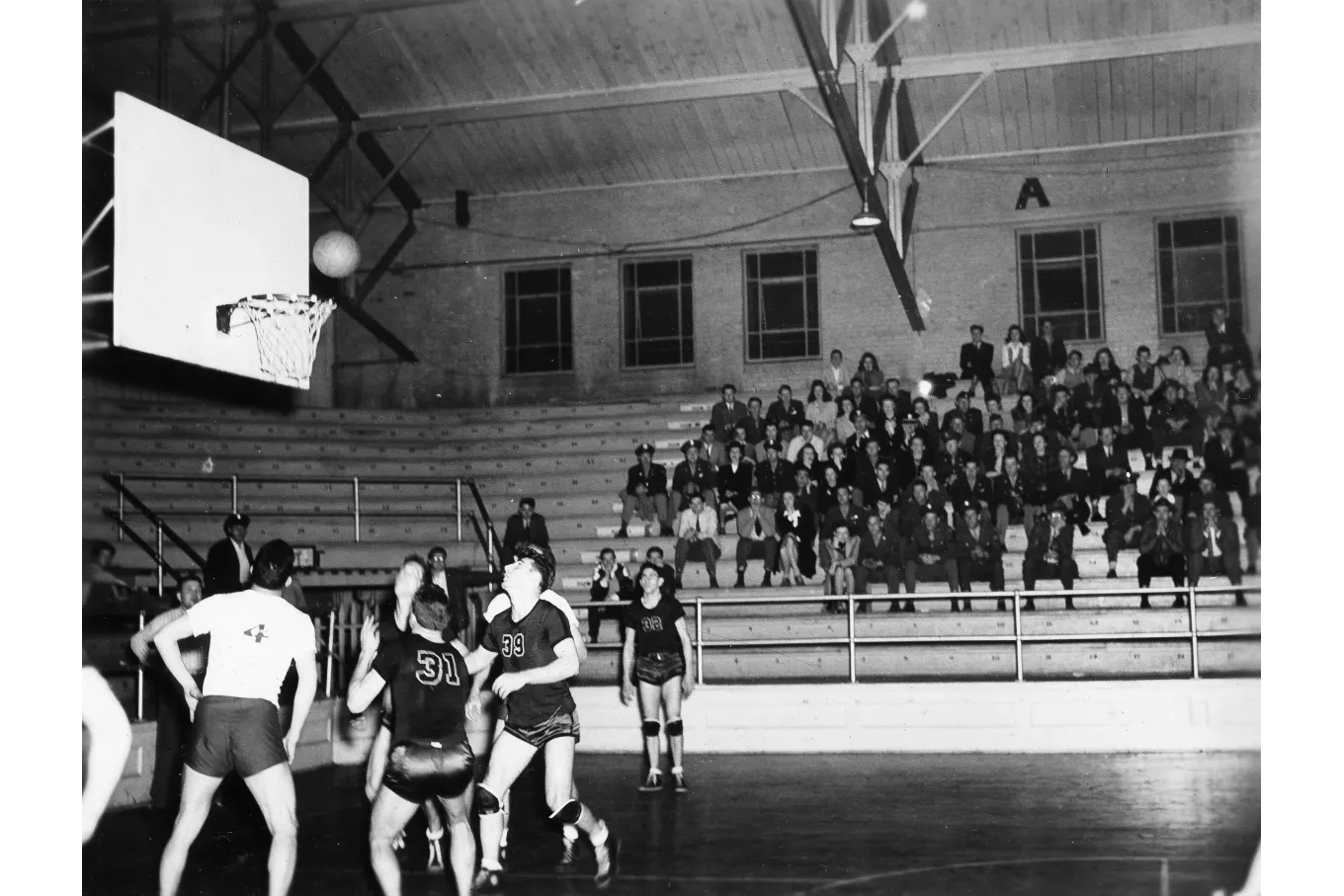 Basketball game in USC gymnasium now Longstreet Theater, 1942