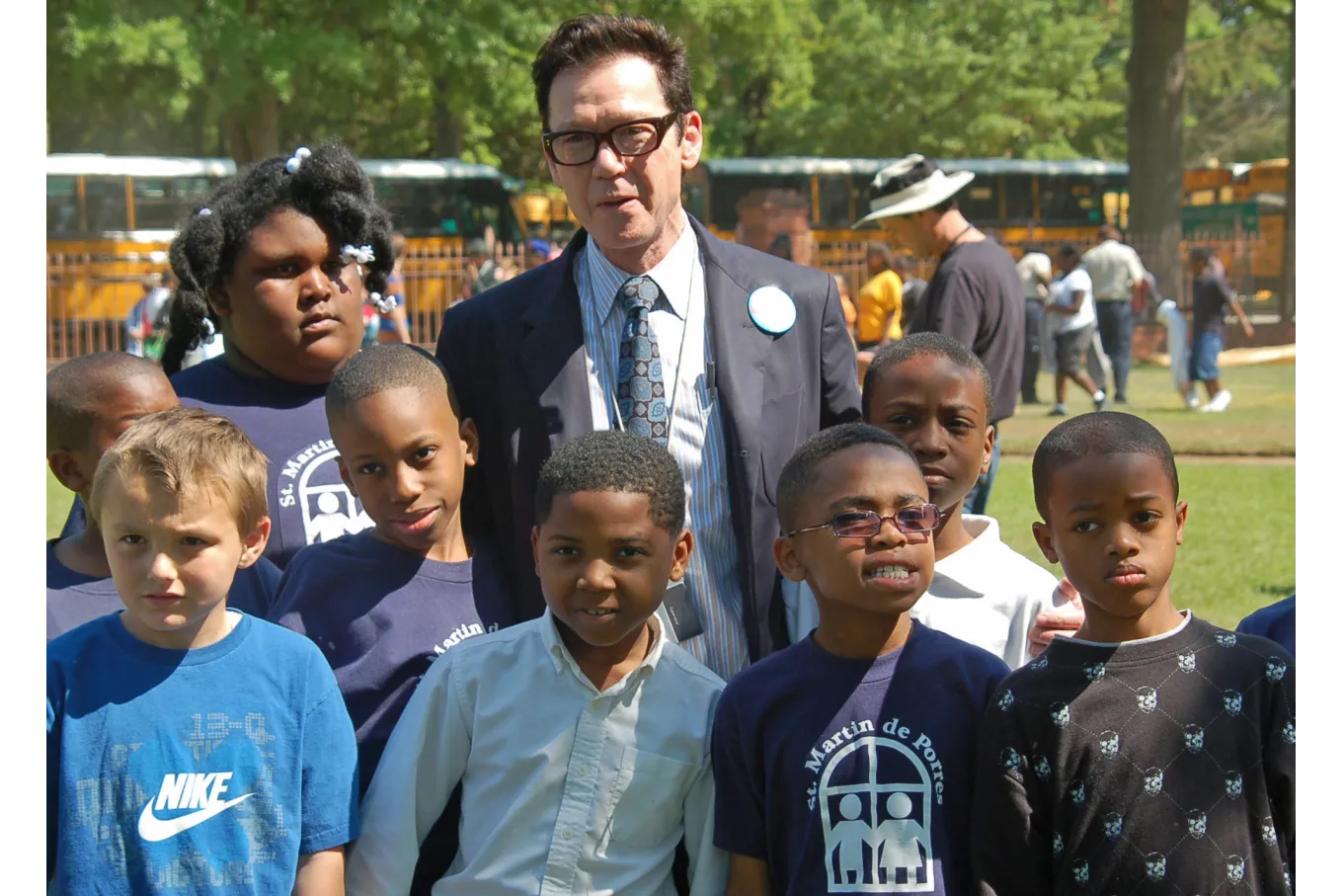 Jack Gantos greets fourth graders at the annual Augusta Baker's Dozen storytelling event