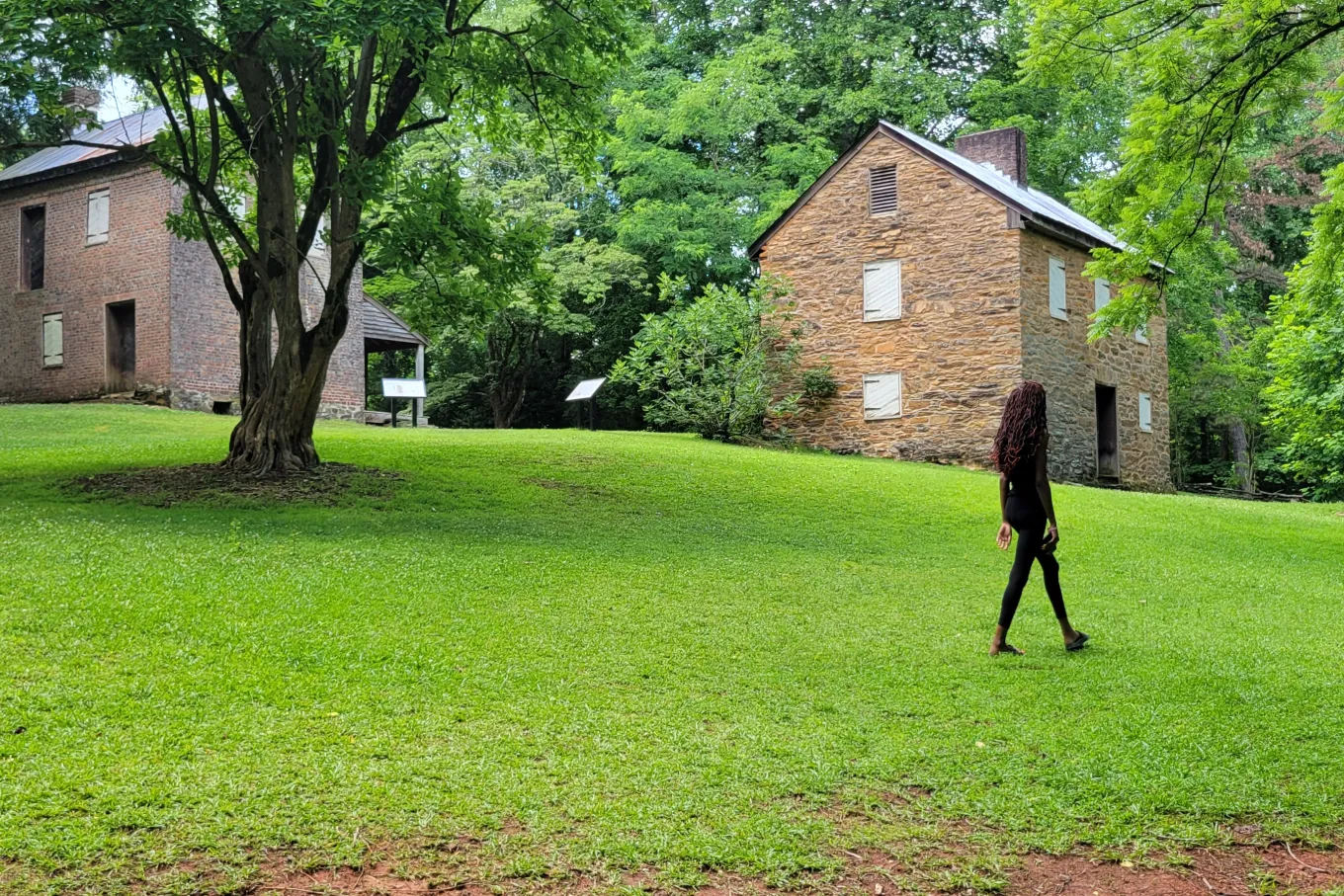 Cabins with walking person