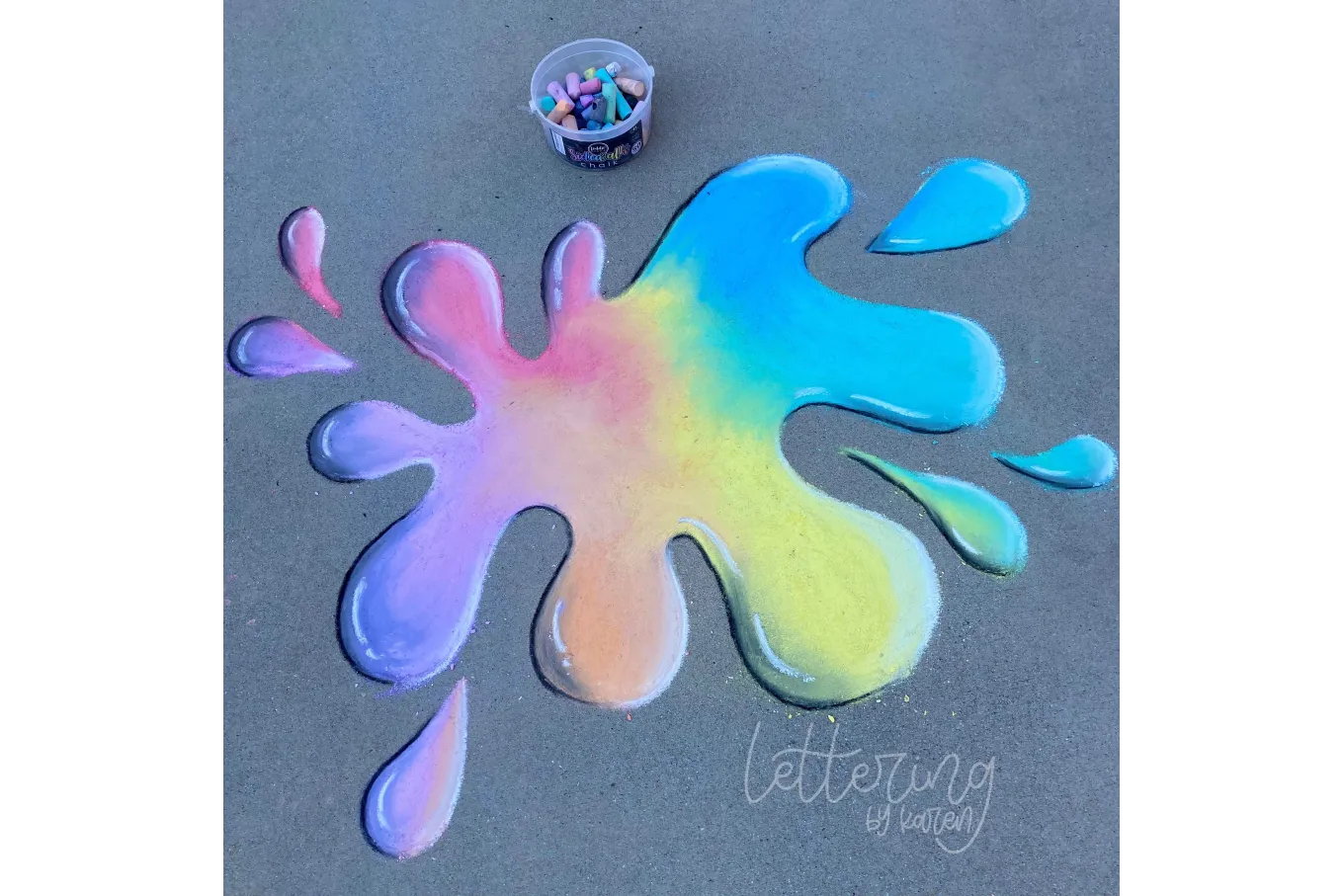 Chalk art of a rainbow paint splatter
