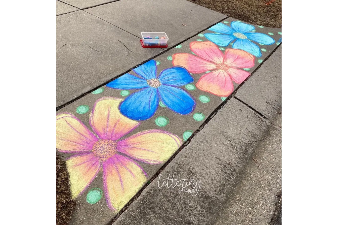 Chalk art of multicolored hibiscus flowers