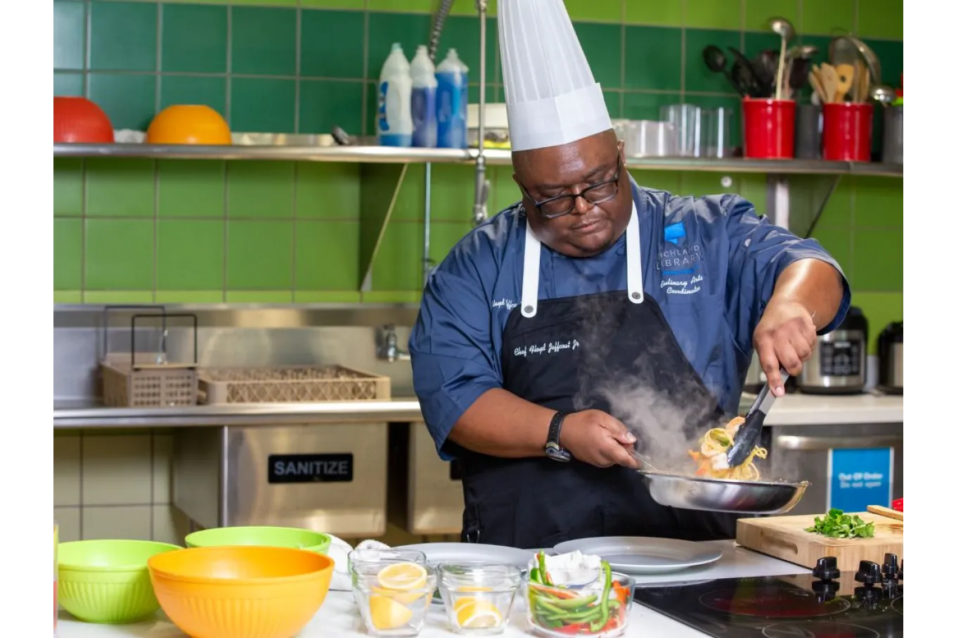 Staff cooking in Teaching Kitchen