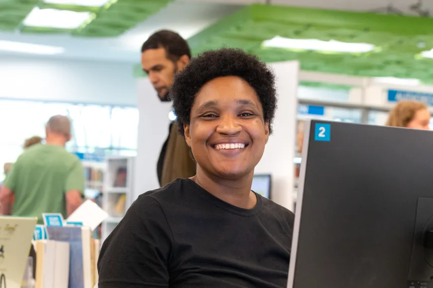 Working on the computer at Richland Library Southeast
