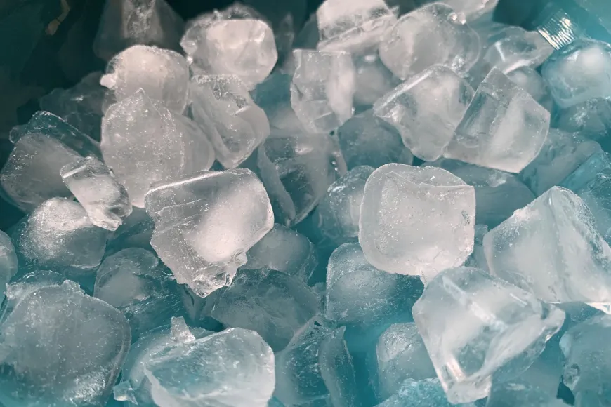 close up of ice cubes in a bowl