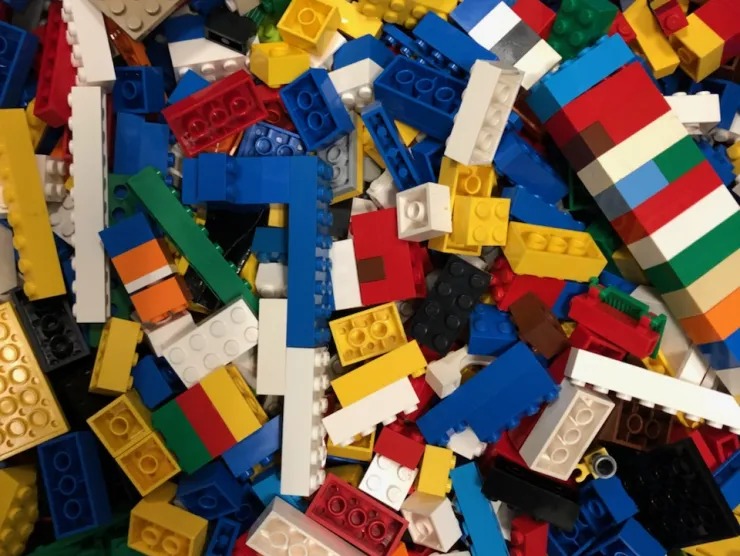 Multi-colored mini-lego blocks.