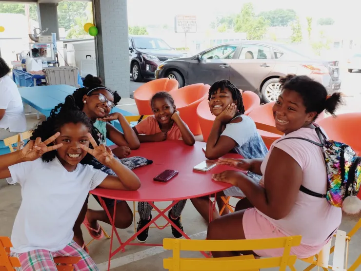 Tweens enjoy the courtyard at Southeast