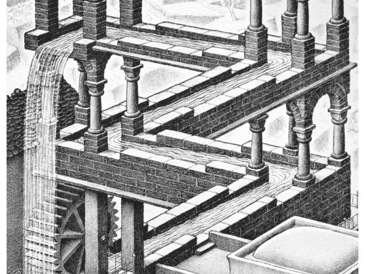 M.C. Escher artwork with impossible perspective