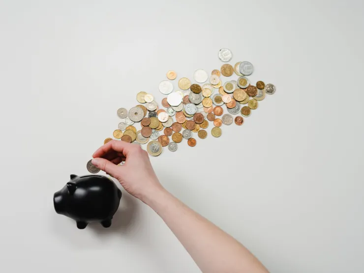 Coins being placed in a piggybank