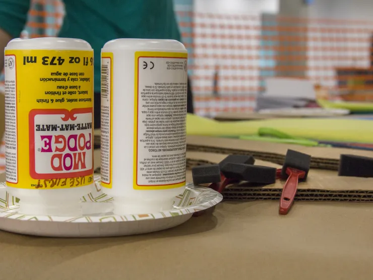 Craft supplies sit on a table at Richland Library