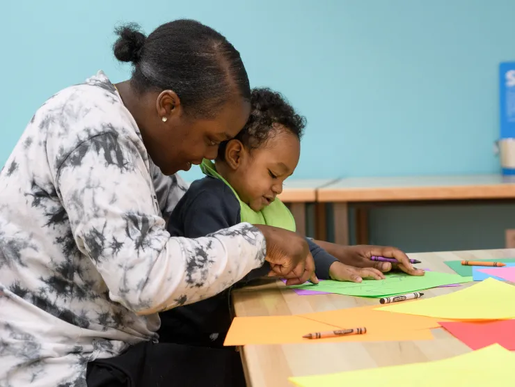 Mom and toddler participate in arts event together