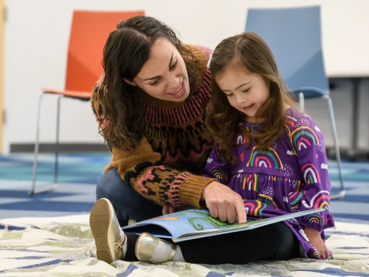 Mom and daughter reading together on the floor 