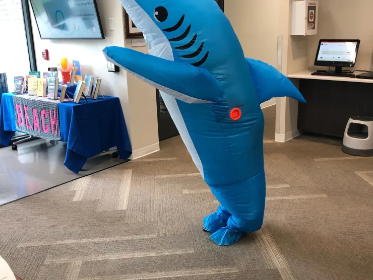 Sharky at the library
