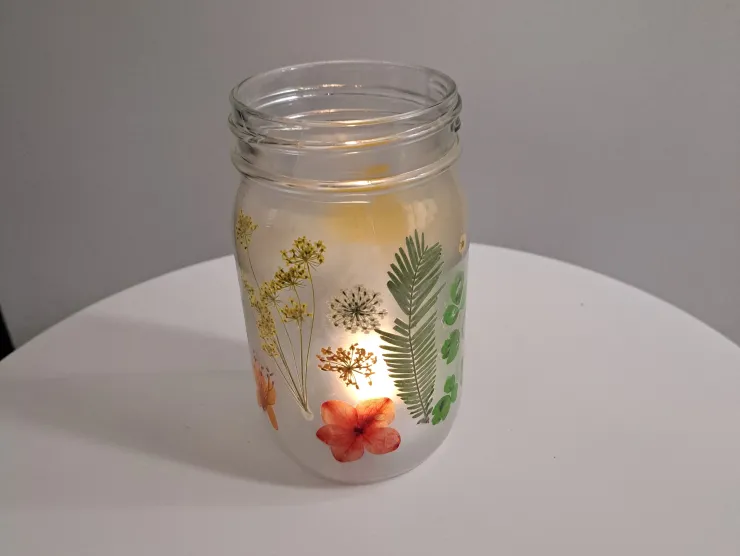 Pressed flower tea light jar