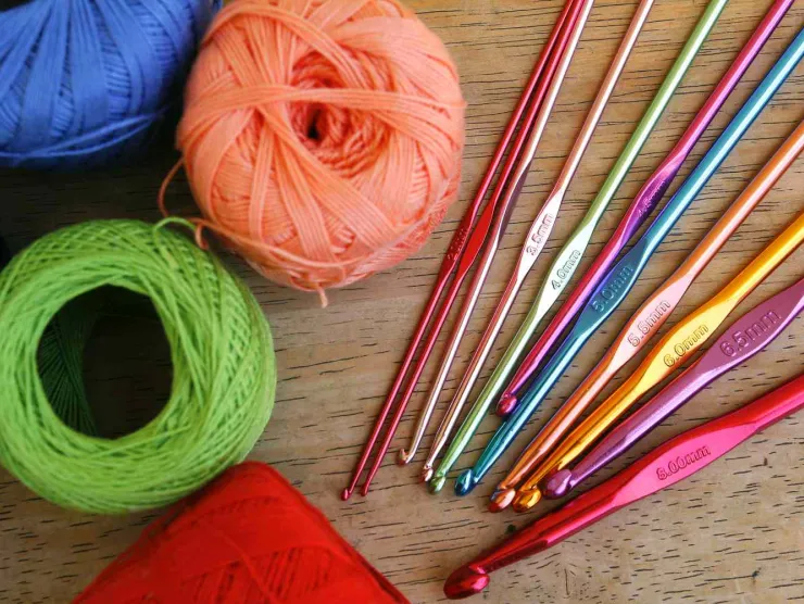 Picture of yarn and crochet hooks