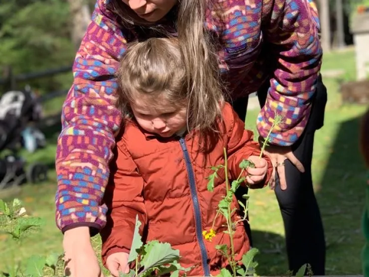 child and mom in the garden at cooper