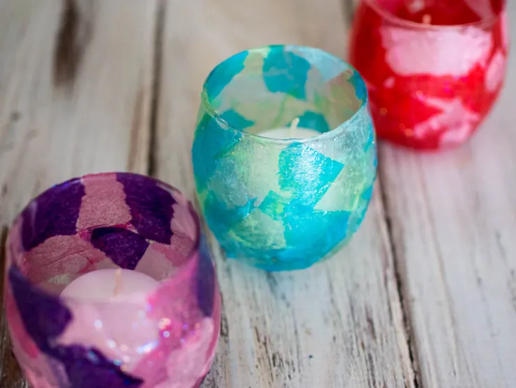 candle holders with stained glass tissue paper