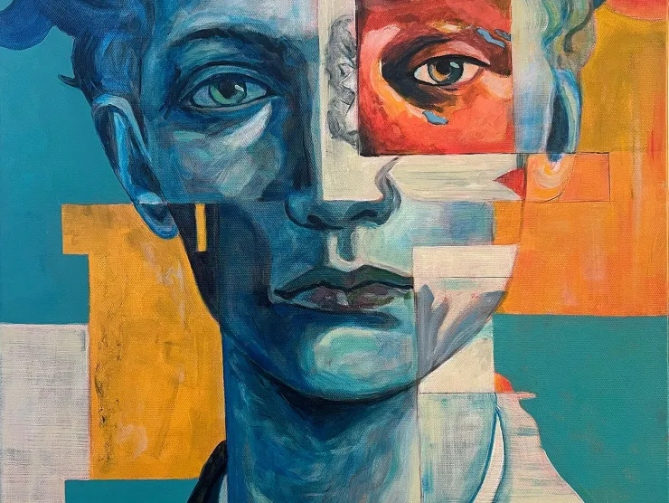 Colorful painting of a person's face
