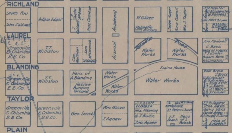 Water works on 1850 map of Columbia 