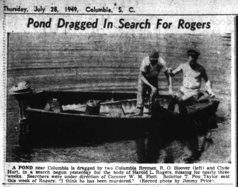 Police drag ponds for the body of Rogers, 1949.