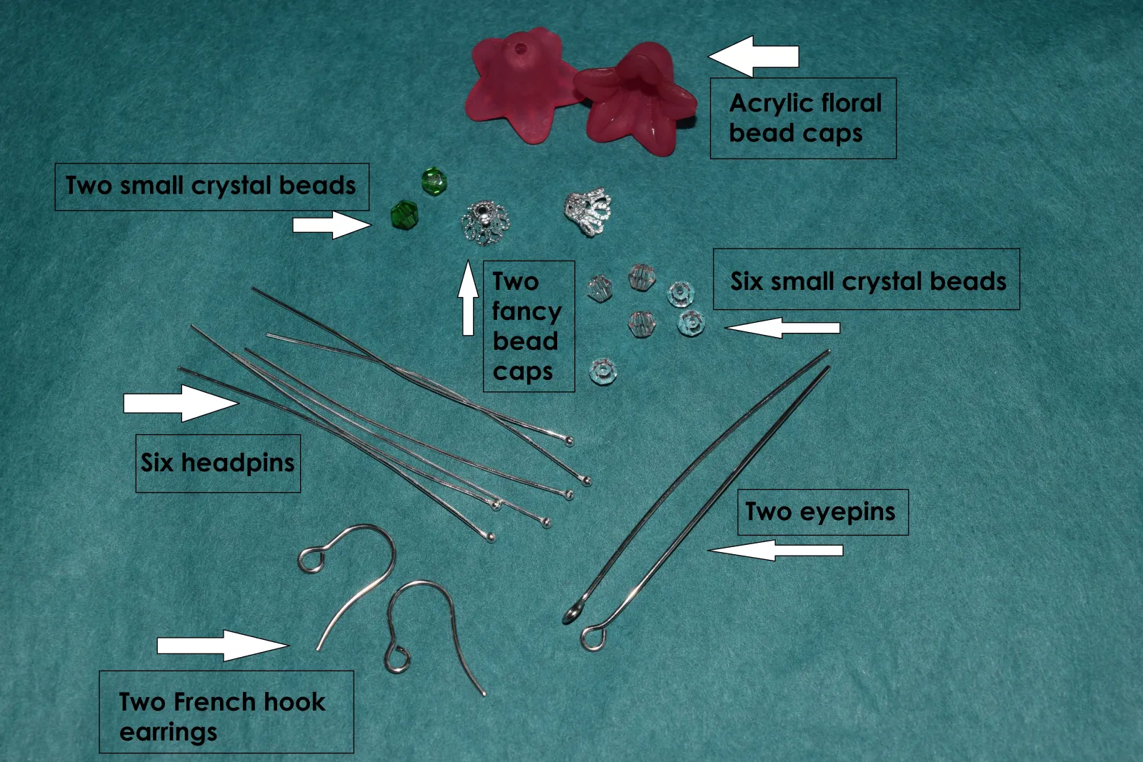 All the materials needed to make a pair of Floral Earrings