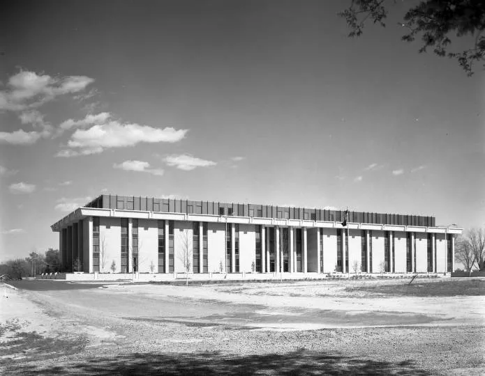 Image from 1966 of the newly constructed J. Marion Sims Building, headquarters of the State Board of Health.