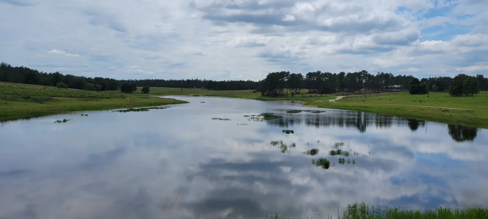 blue sky reflected in lake