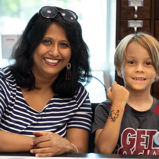 Mom and Son at the library