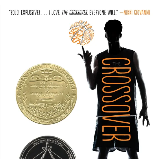 Image of a young basketball player in silhouette balancing a basketball on his finger.  The Crossover is written on his body and he stands against a white background.