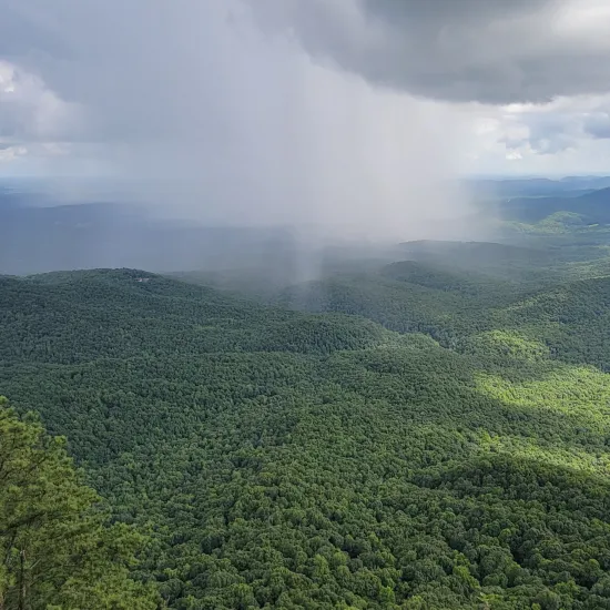 Rain with mountain vista